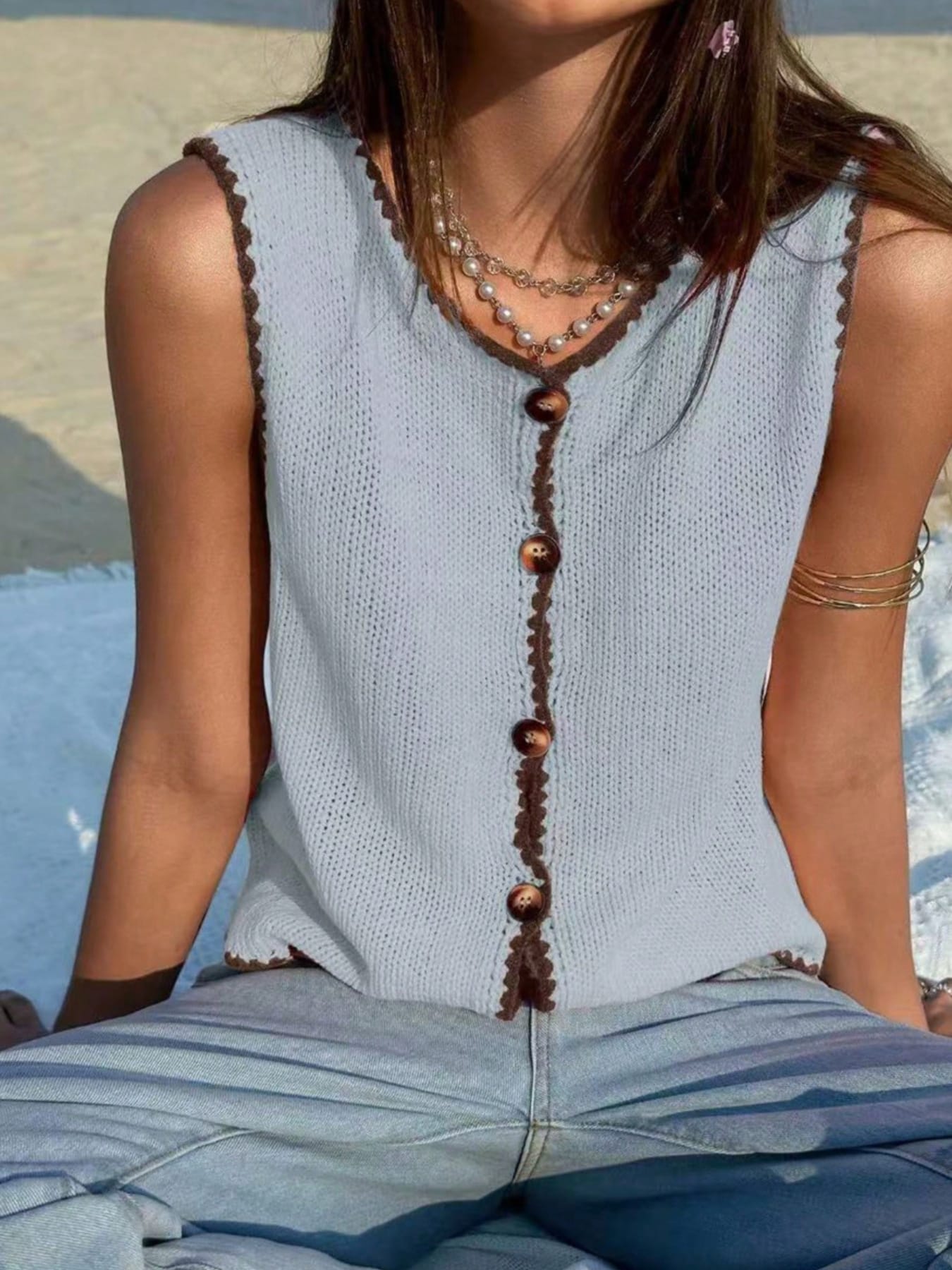 Button-Down Sweater Vest Light Blue / S The Nichole Collection - Official Site