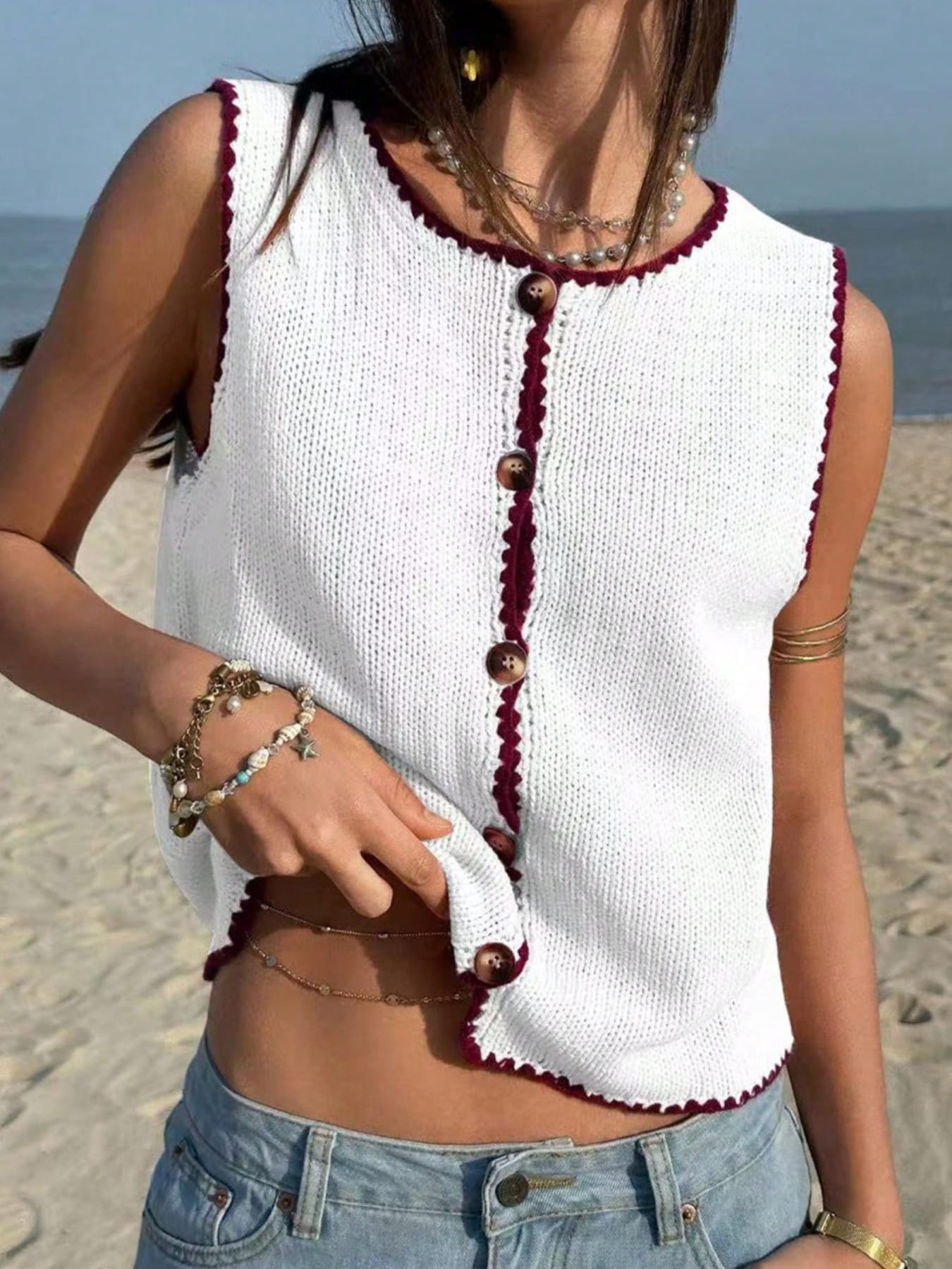 Button-Down Sweater Vest White / S The Nichole Collection - Official Site