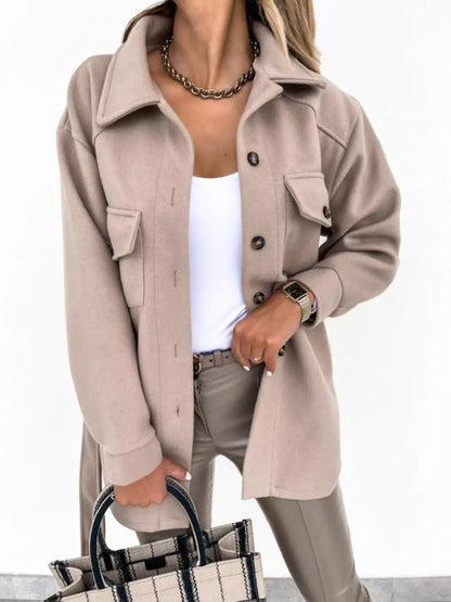 Button-Down Tie Waist Coat Khaki / S The Nichole Collection