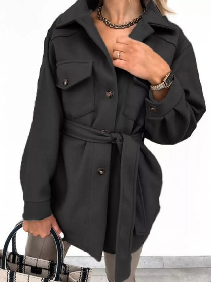 Button-Down Tie Waist Coat The Nichole Collection