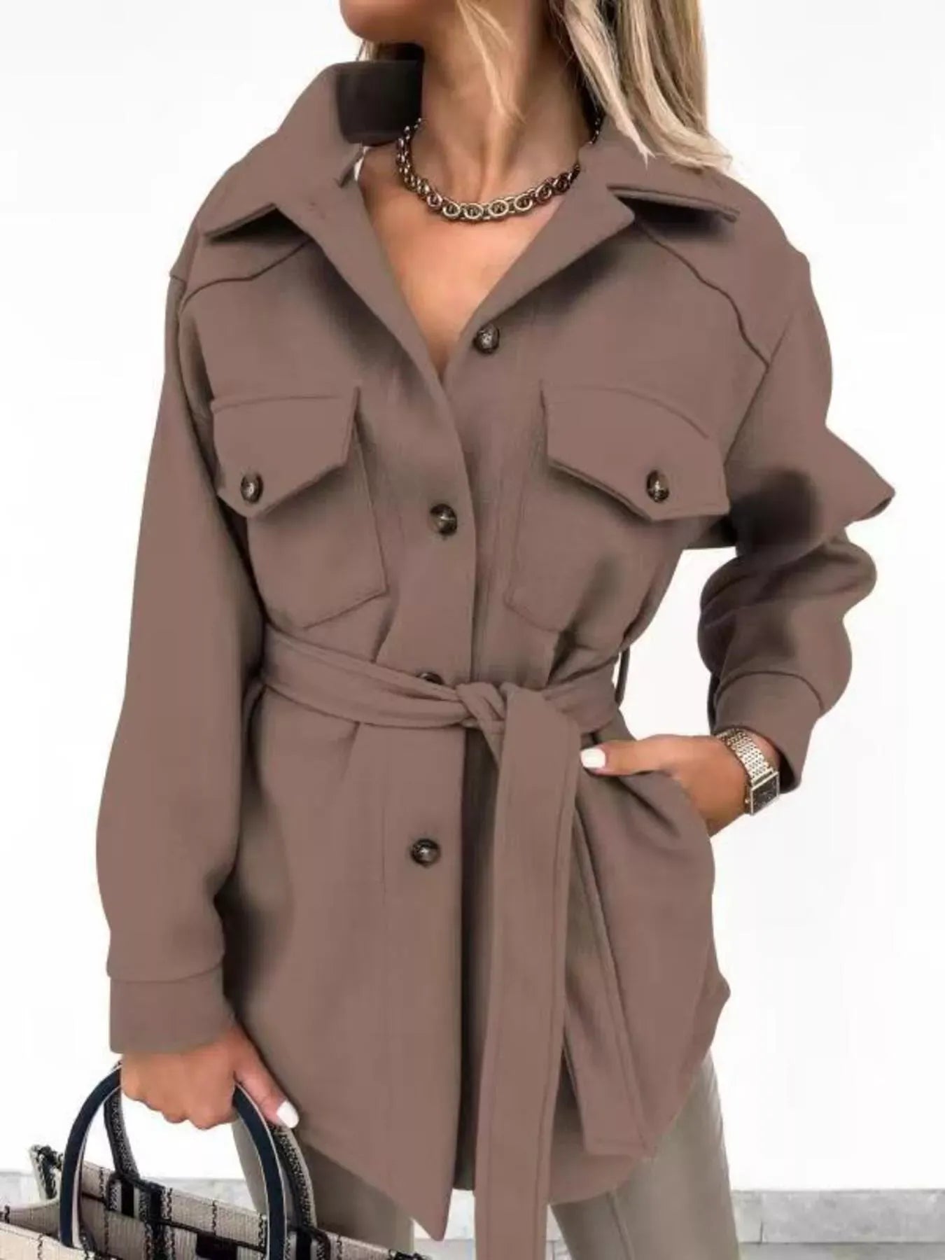 Button-Down Tie Waist Coat The Nichole Collection