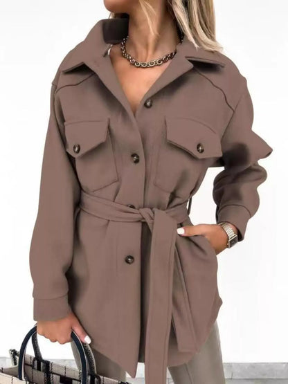 Button-Down Tie Waist Coat The Nichole Collection