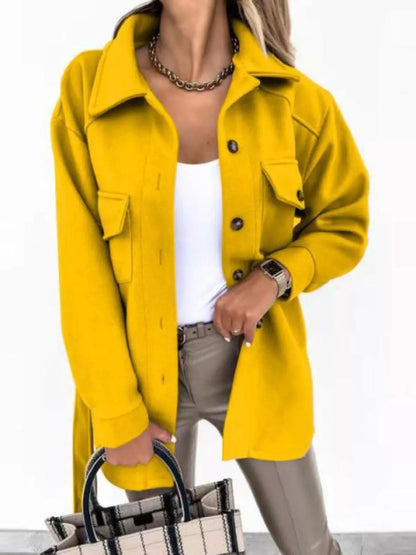Button-Down Tie Waist Coat Yellow / S The Nichole Collection