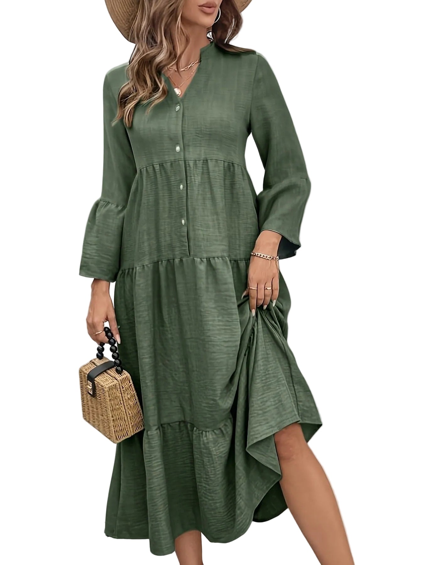 Button Front Tiered Midi Dress THE NICHOLE COLLECTION - Official Site