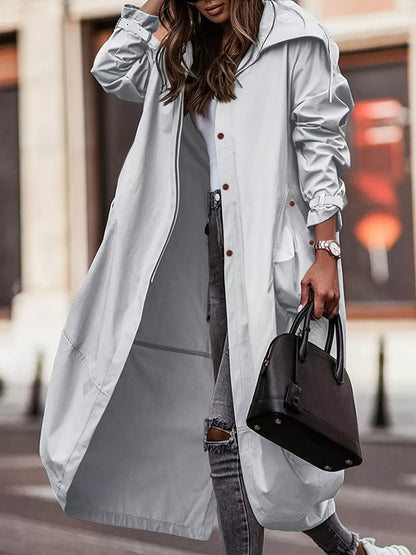 Button Up Hooded Longline Trench Coat Light Gray / S The Nichole Collection