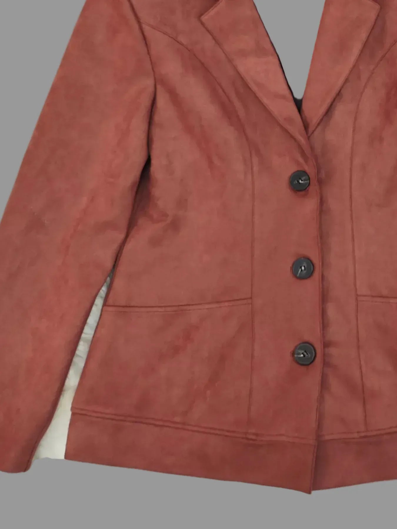 Button Up Lapel Collar Blazer - Khaki / S