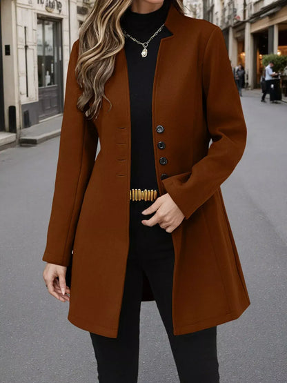 Button Up Long Sleeve Coat Tan / S The Nichole Collection