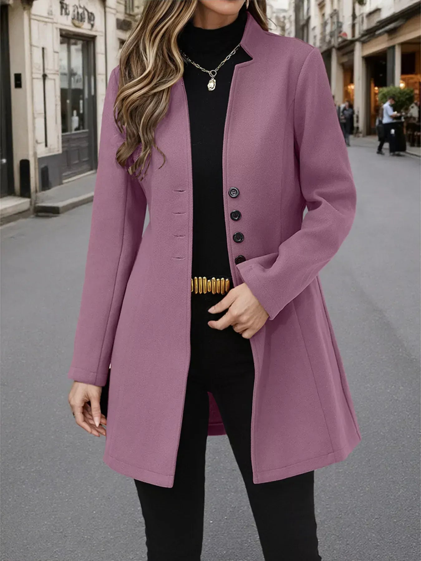 Button Up Long Sleeve Coat Purple / S The Nichole Collection