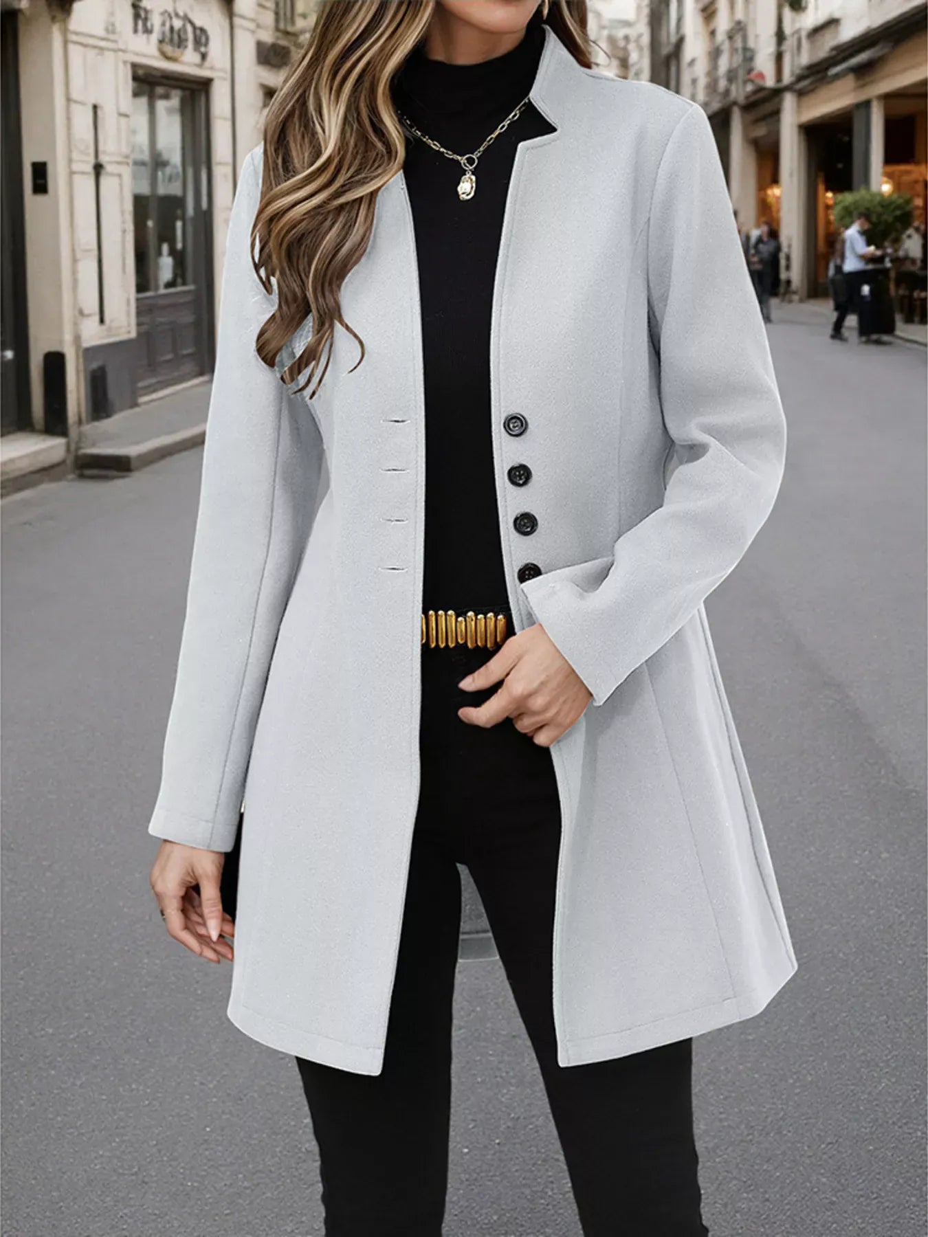Button Up Long Sleeve Coat Light Gray / S The Nichole Collection