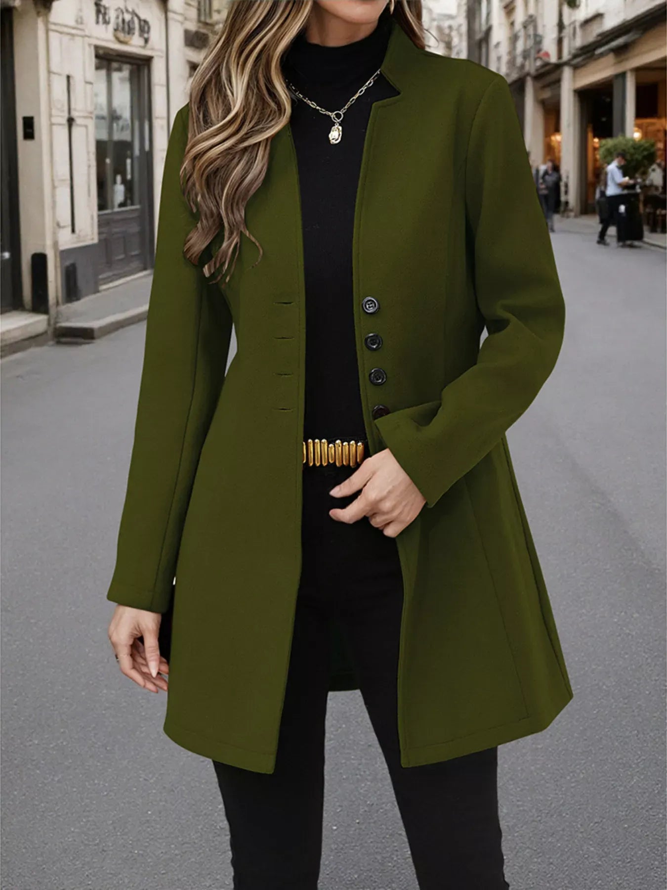 Button Up Long Sleeve Coat Army Green / S The Nichole Collection