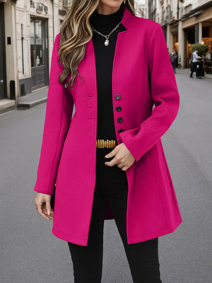 Button Up Long Sleeve Coat Hot Pink / S The Nichole Collection