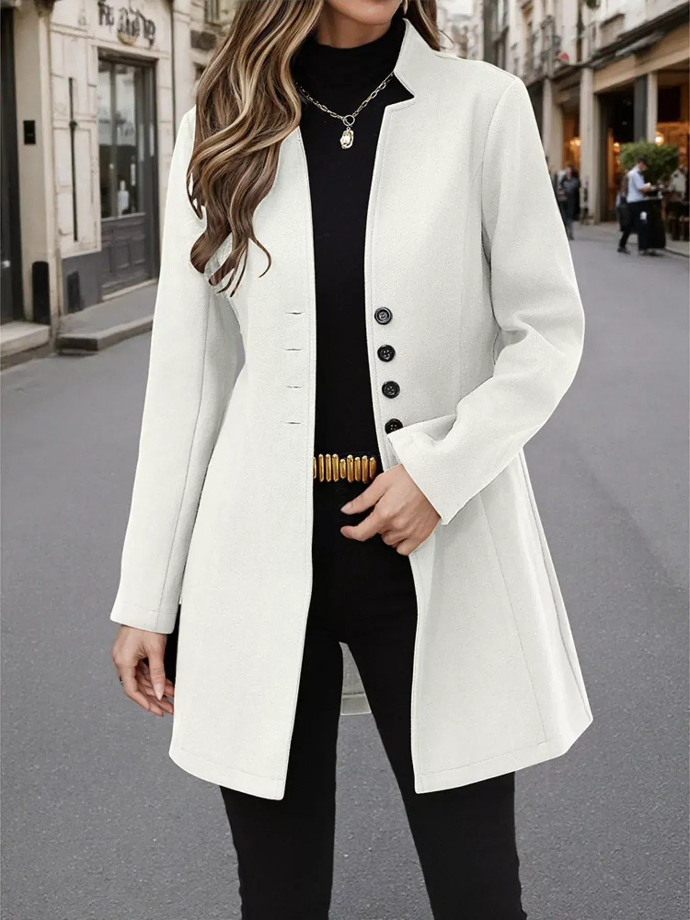 Button Up Long Sleeve Coat Ivory / S The Nichole Collection