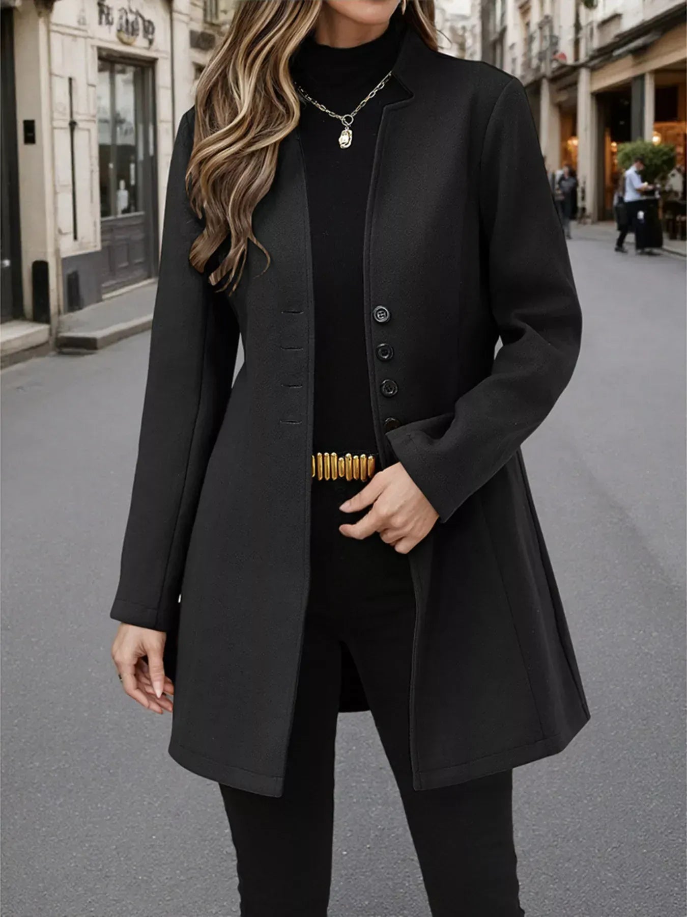 Button Up Long Sleeve Coat Black / S The Nichole Collection