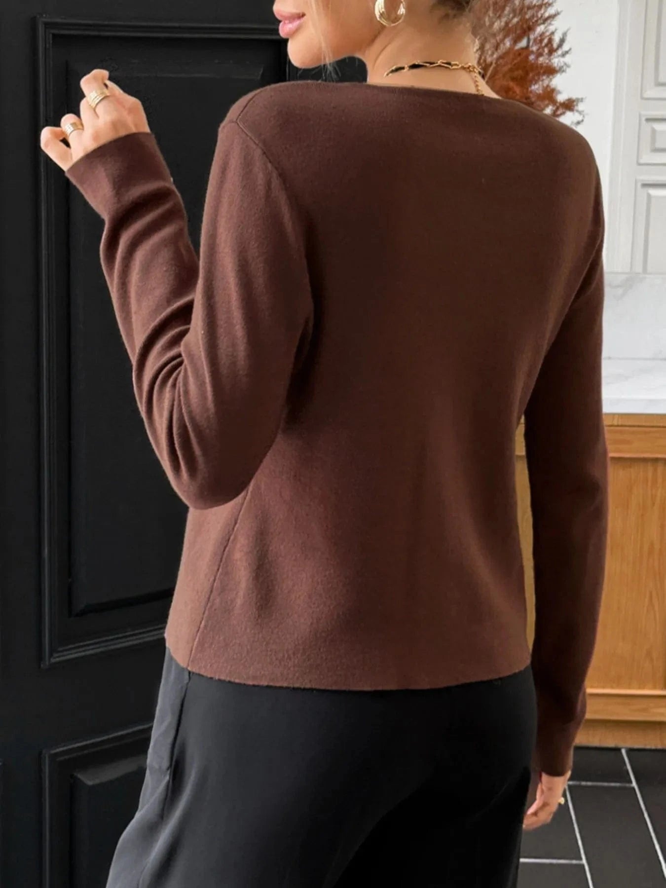 Button-Up Long Sleeve Knit Cardigan Cardigan The Nichole Collection