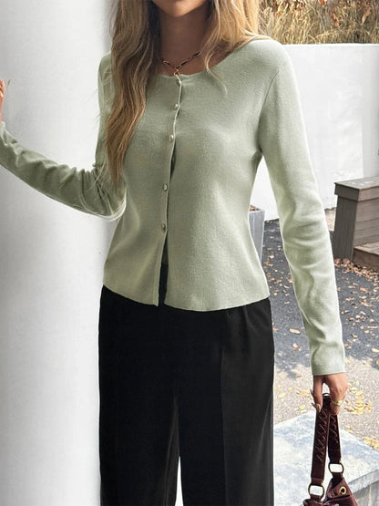 Button-Up Long Sleeve Knit Cardigan Cardigan The Nichole Collection