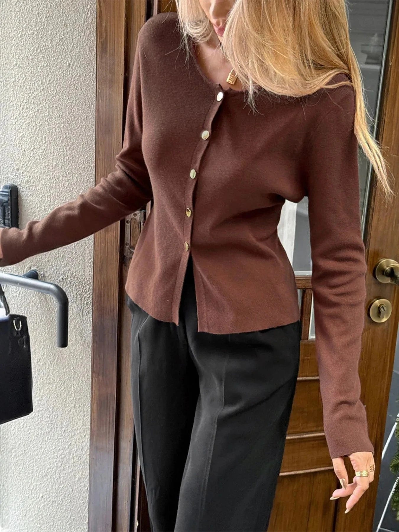 Button-Up Long Sleeve Knit Cardigan Cardigan The Nichole Collection