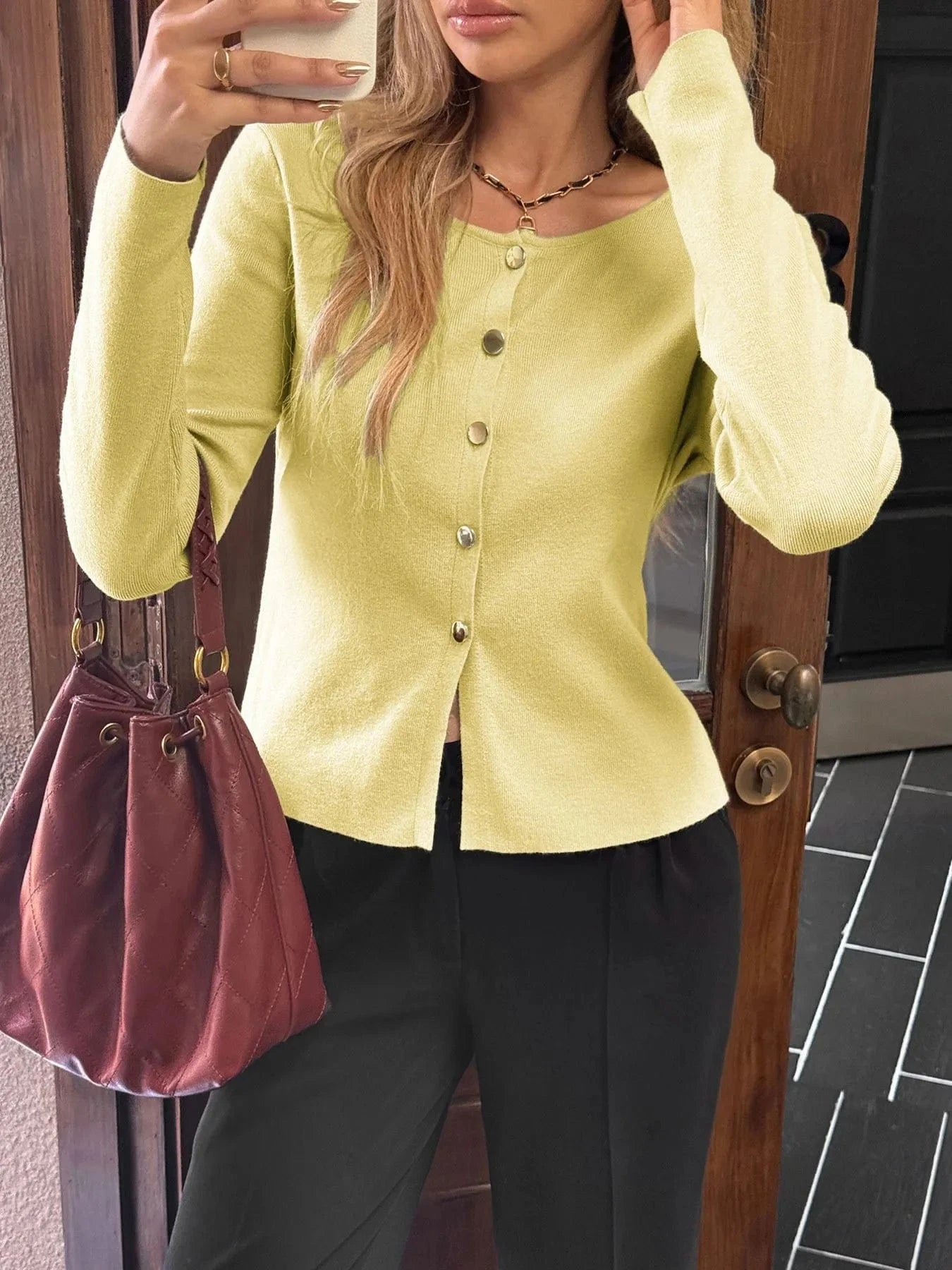 Button-Up Long Sleeve Knit Cardigan Cardigan The Nichole Collection