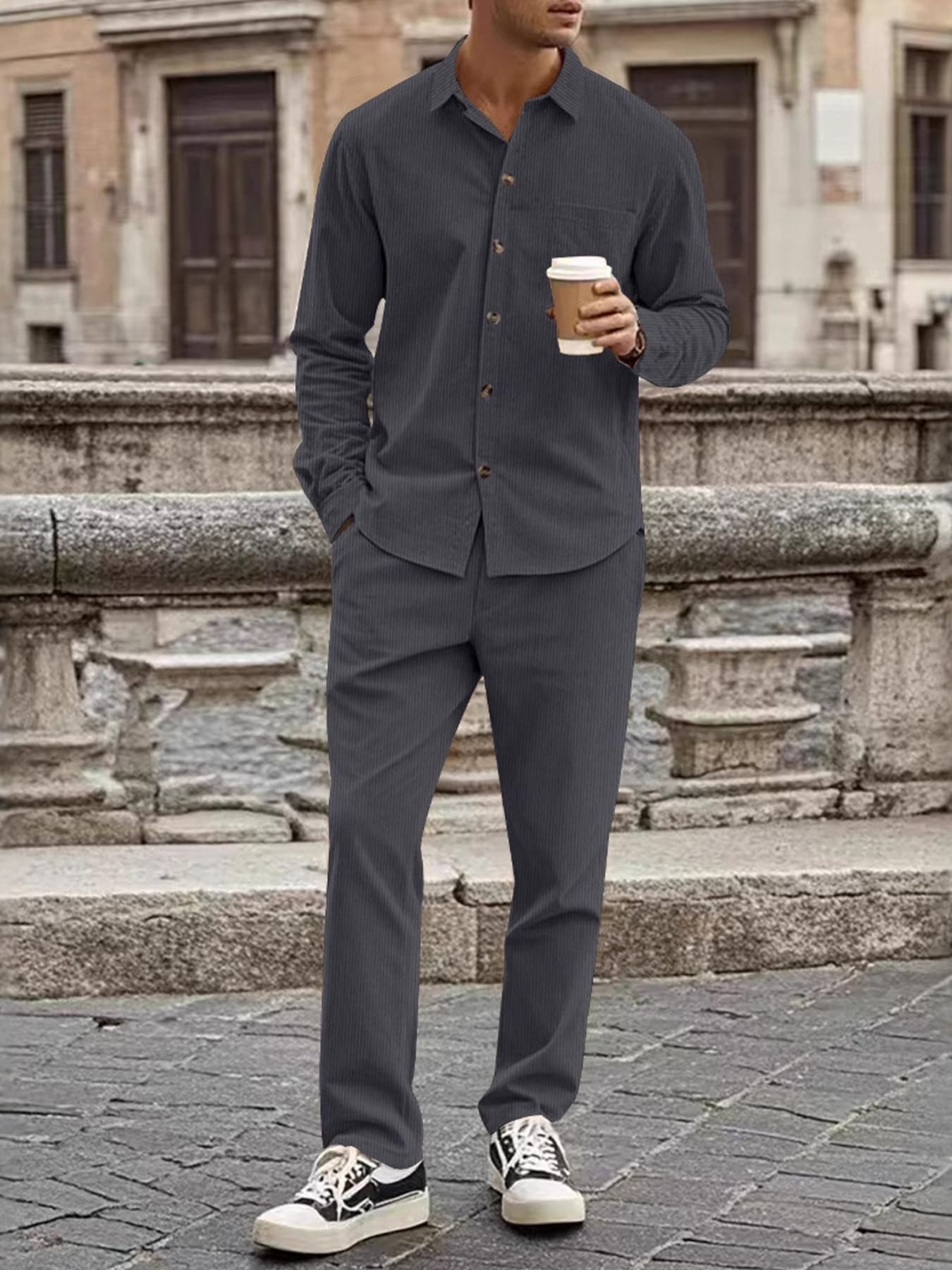Button Up Long Sleeve Shirt and Pants Set | The Nichole Collection