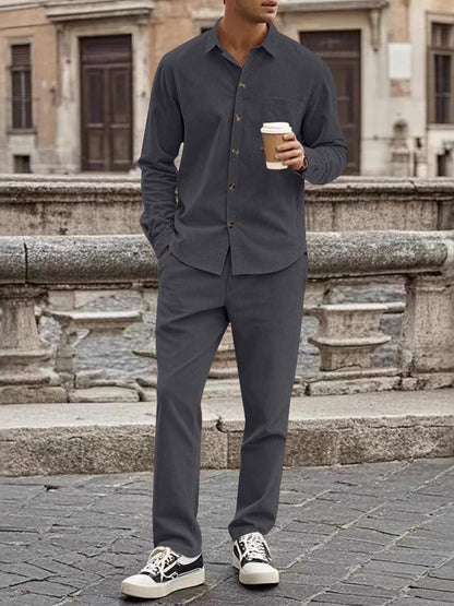 Button Up Long Sleeve Shirt and Pants Set | The Nichole Collection