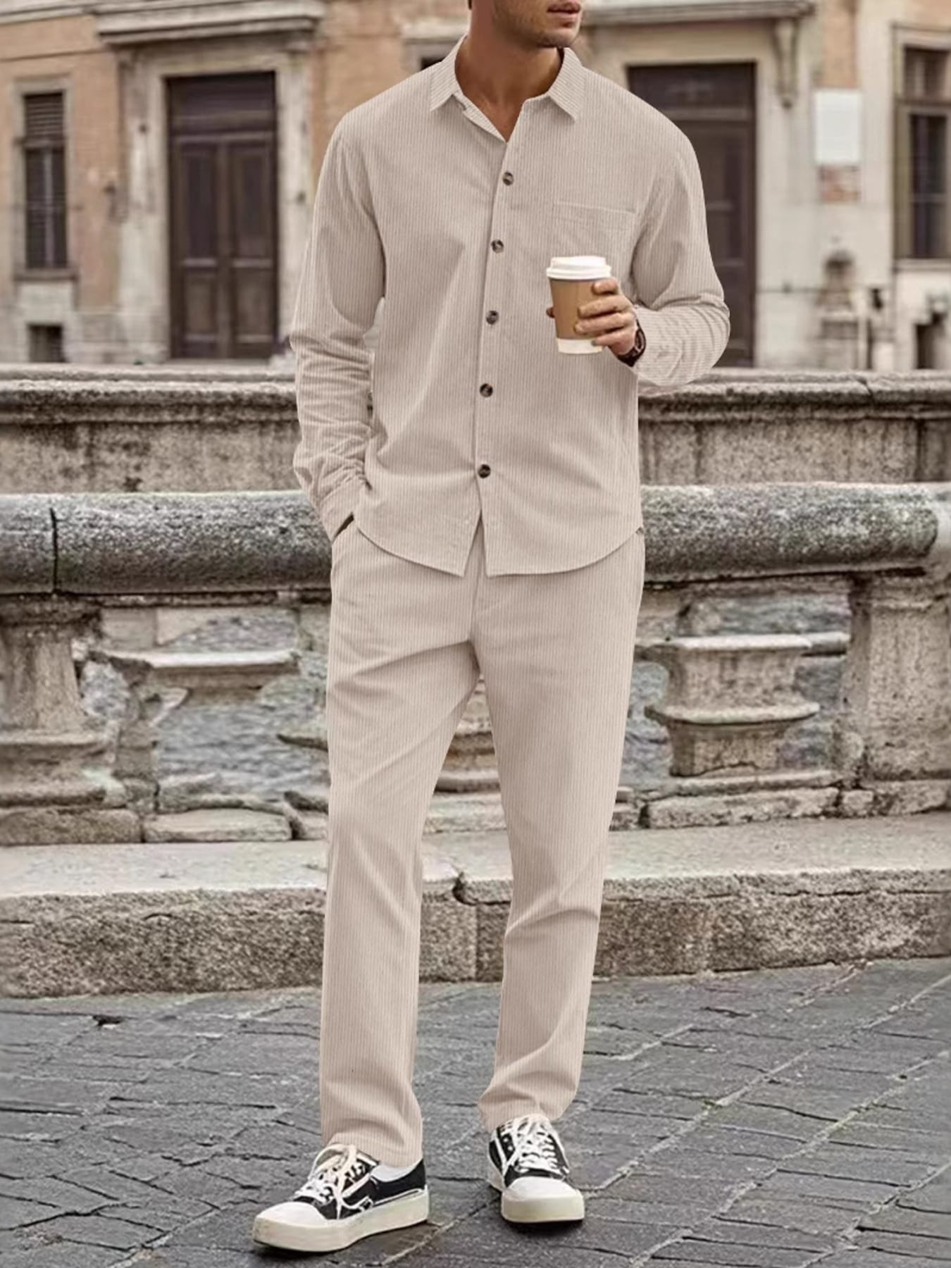Button Up Long Sleeve Shirt and Pants Set | The Nichole Collection