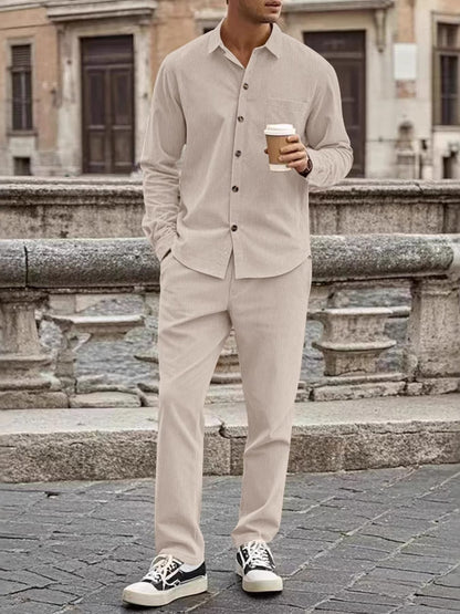 Button Up Long Sleeve Shirt and Pants Set | The Nichole Collection