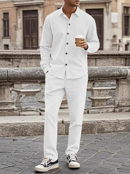 Button Up Long Sleeve Shirt and Pants Set | The Nichole Collection
