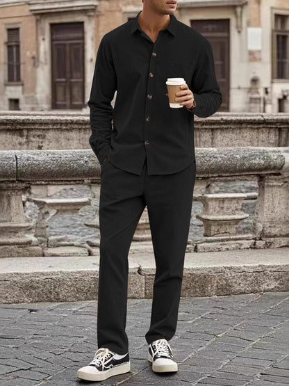 Button Up Long Sleeve Shirt and Pants Set | The Nichole Collection