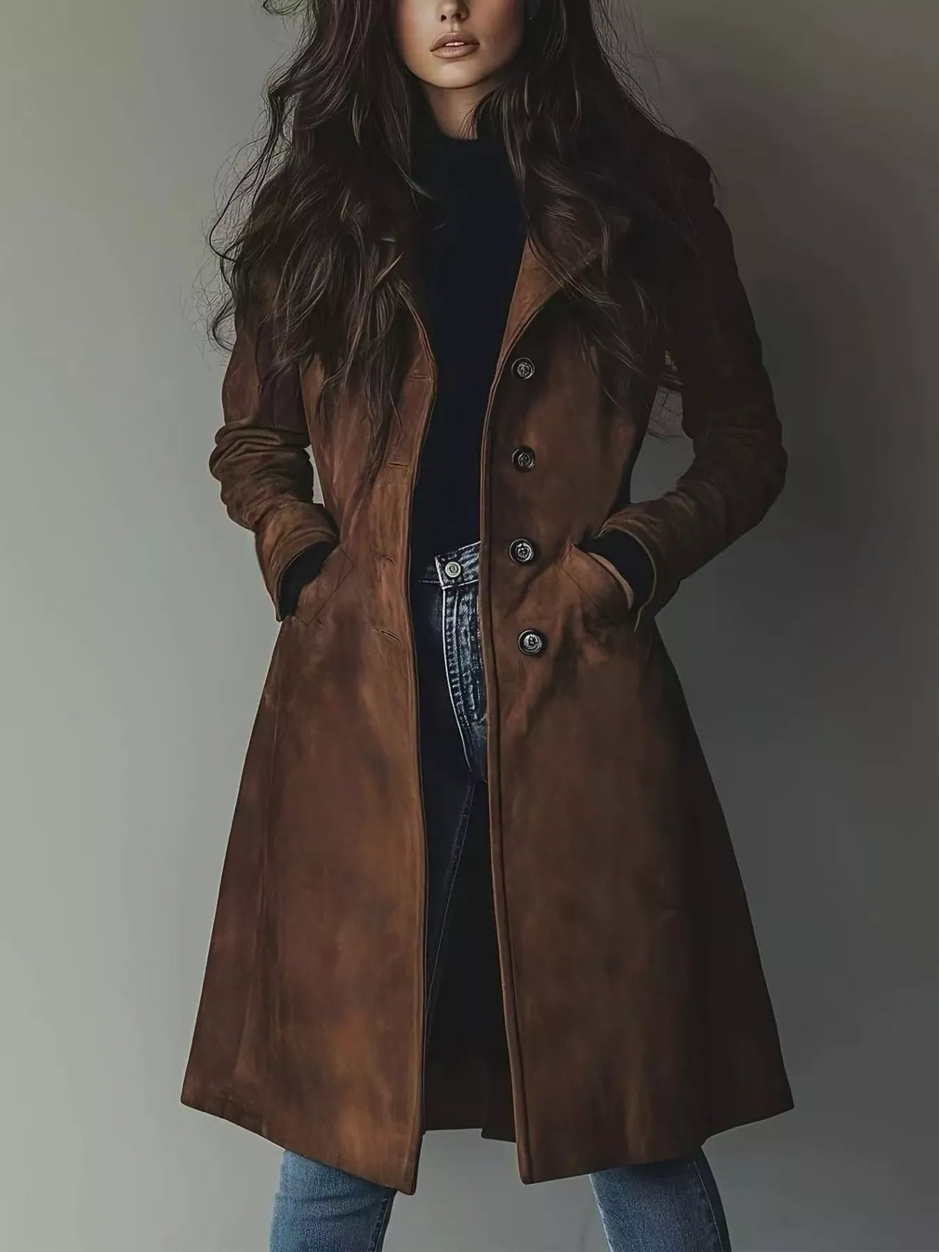 Button Up Long Sleeve Trench Coat Brown / S The Nichole Collection