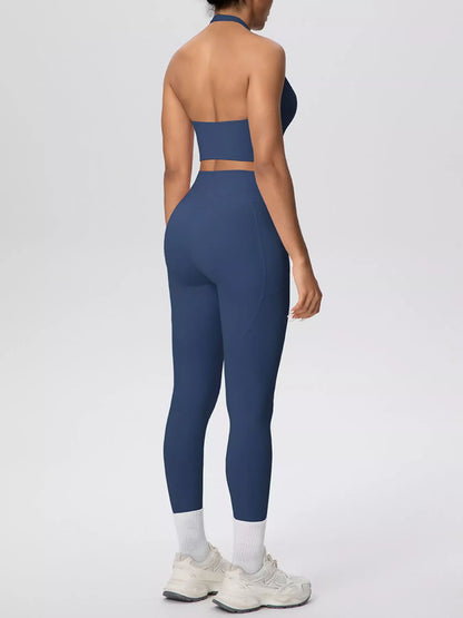 Halter-Neck Crop Top and High-Waisted Leggings Active Set The Nichole Collection - Official Site