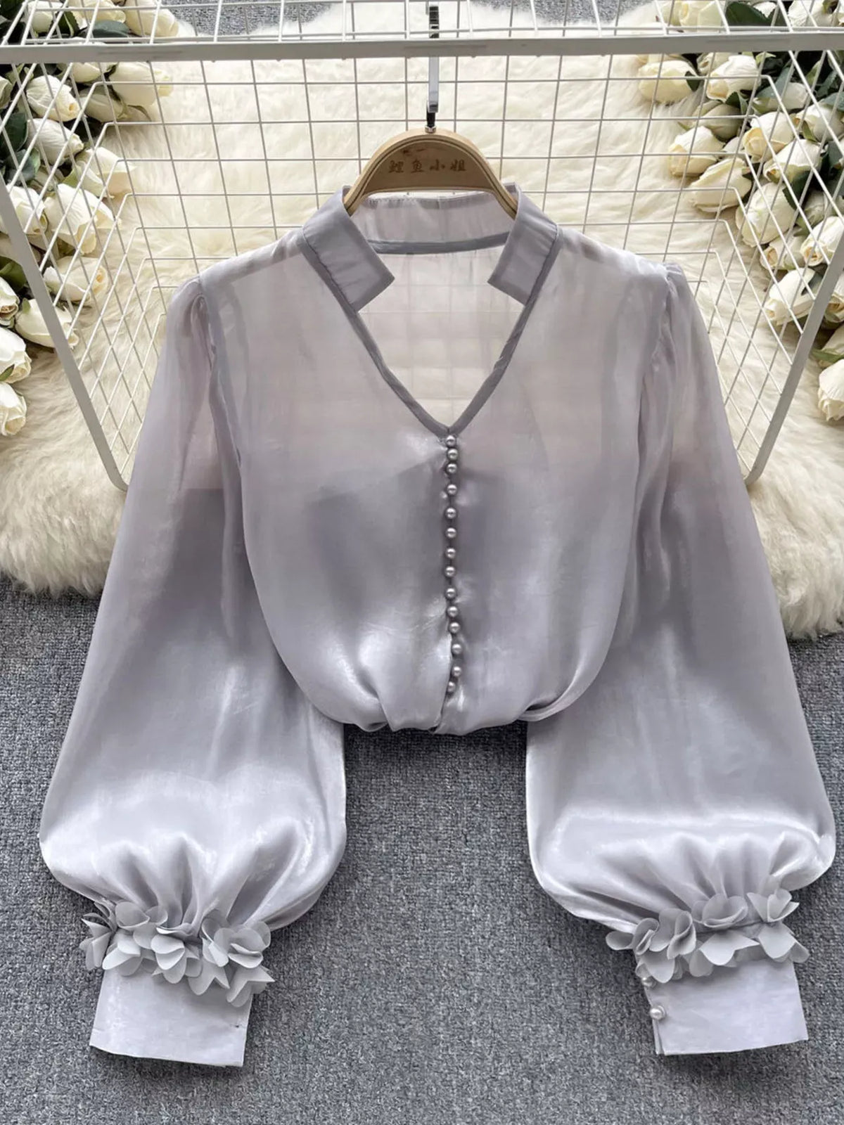 Sheer Floral-Embellished Shirt The Nichole Collection