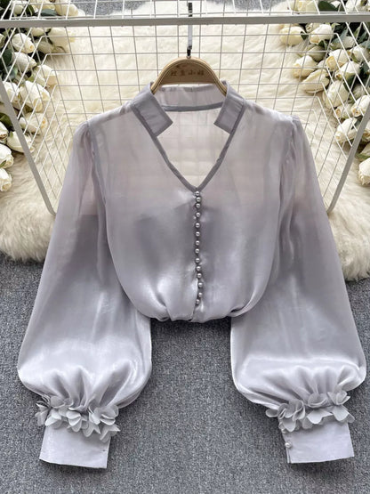 Sheer Floral-Embellished Shirt The Nichole Collection