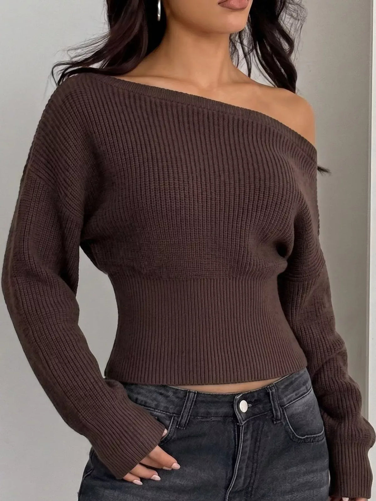 One-Shoulder Ribbed Knit Sweater The Nichole Collection