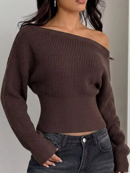 One-Shoulder Ribbed Knit Sweater The Nichole Collection