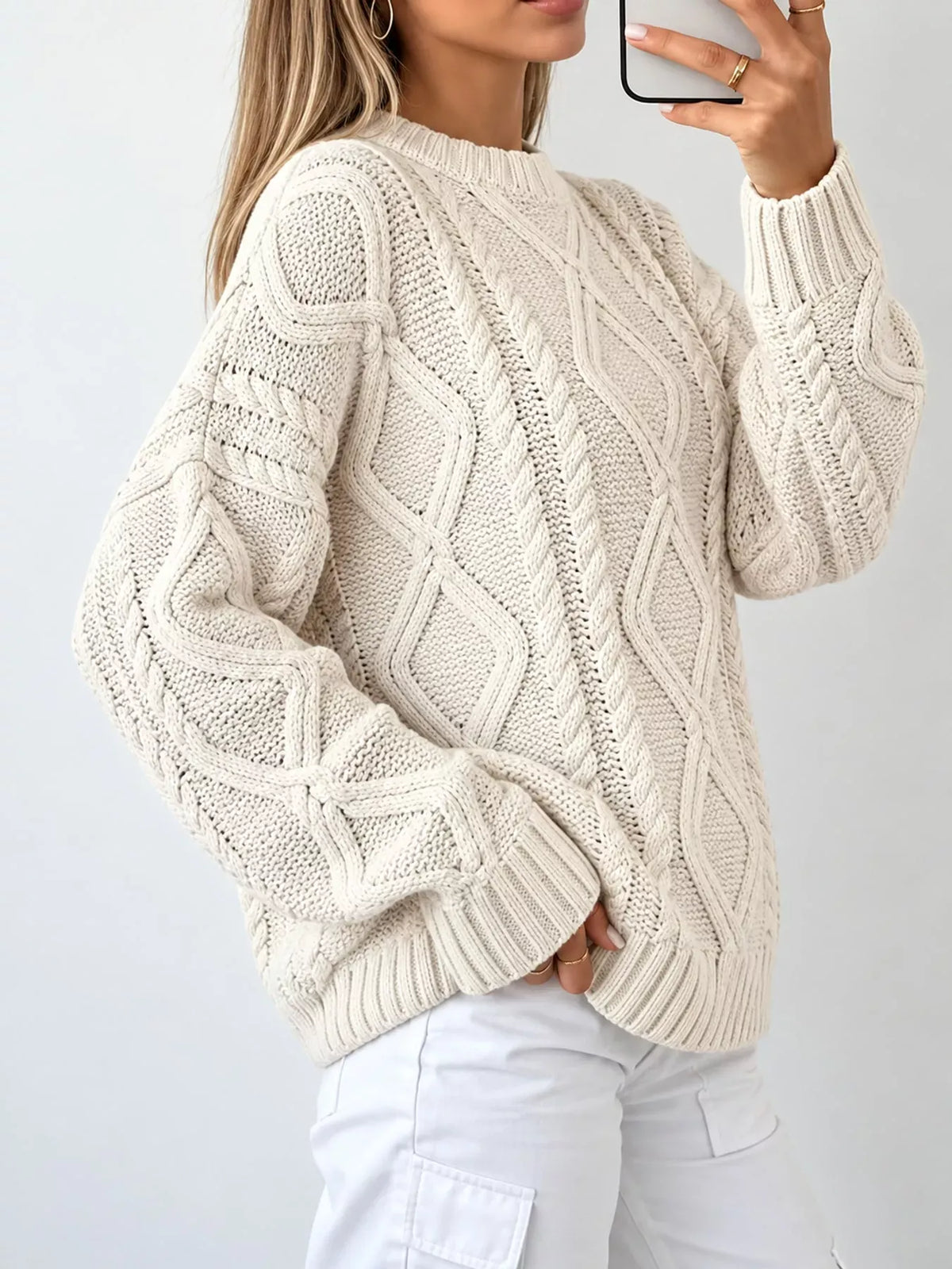 Cable-Knit Round-Neck Sweater The Nichole Collection