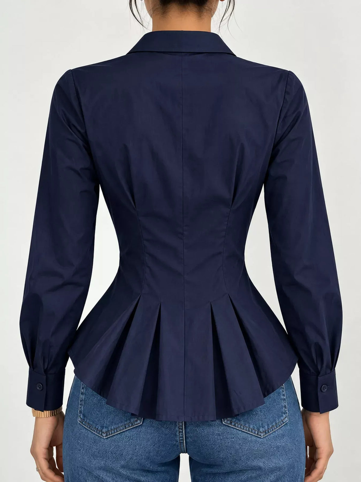 Button-Down Peplum Blouse with Fitted Waist The Nichole Collection
