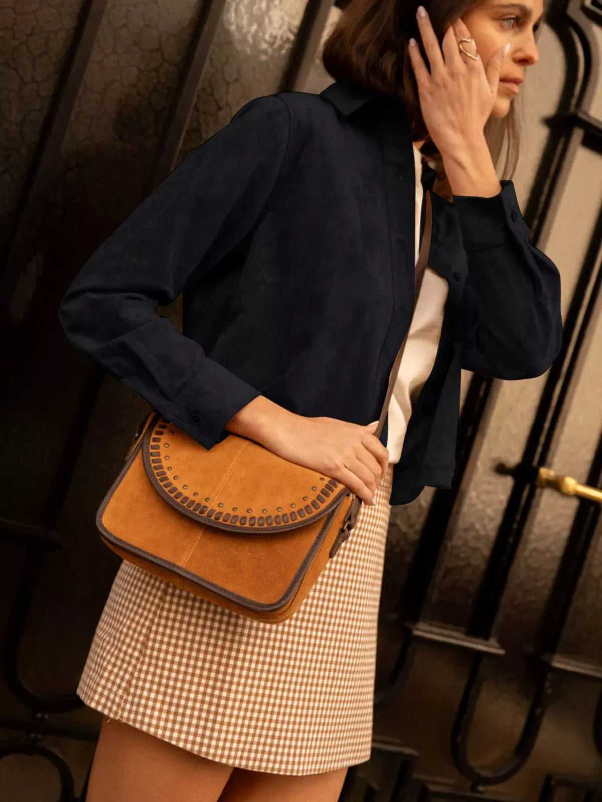 Cropped Faux-Suede Button-Front Jacket The Nichole Collection - Official Site