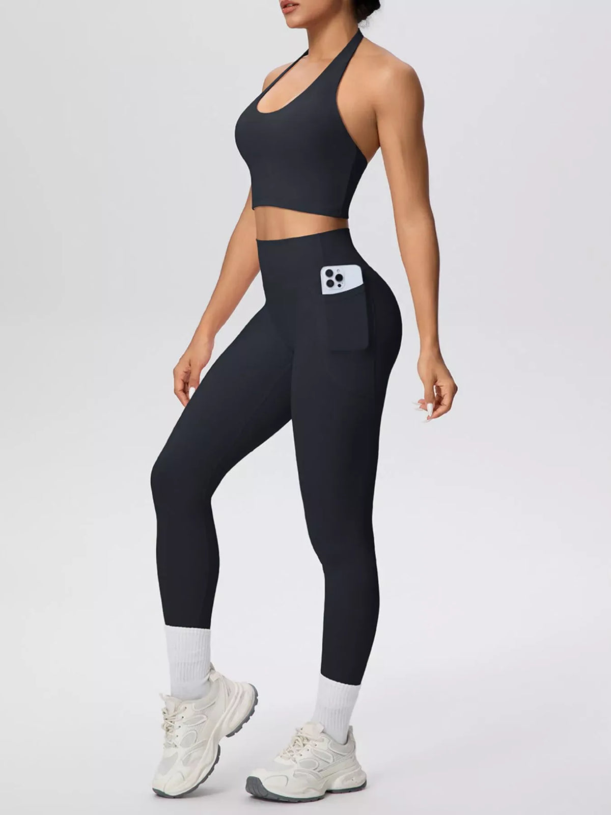 Halter-Neck Crop Top and High-Waisted Leggings Active Set The Nichole Collection - Official Site