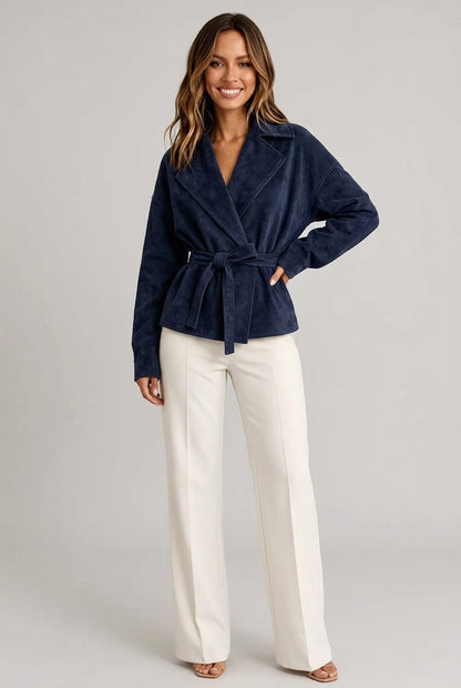 Tie-Waist Lapel Collar Jacket The Nichole Collection