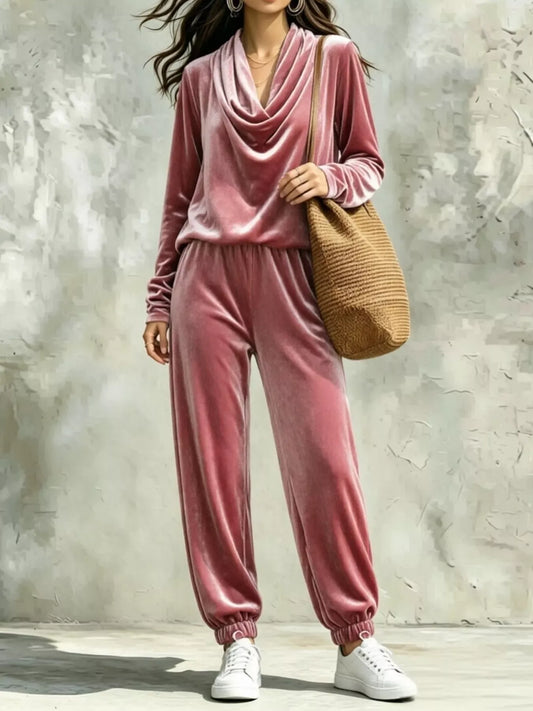 Velvet Cowl-Neck Top & Jogger Pants Set The Nichole Collection - Official Site