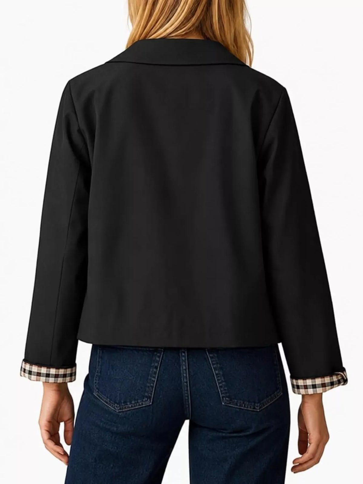 Plaid-Cuff Cropped Trench Jacket The Nichole Collection