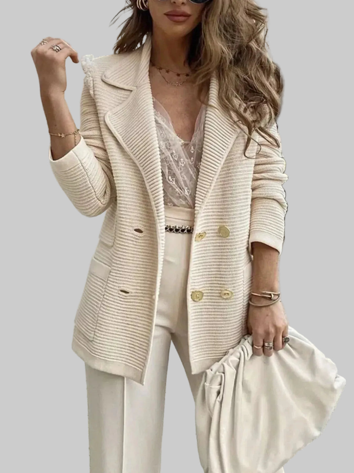DOUBLE-BREASTED TEXTURED JACKET The Nichole Collection - Official Site