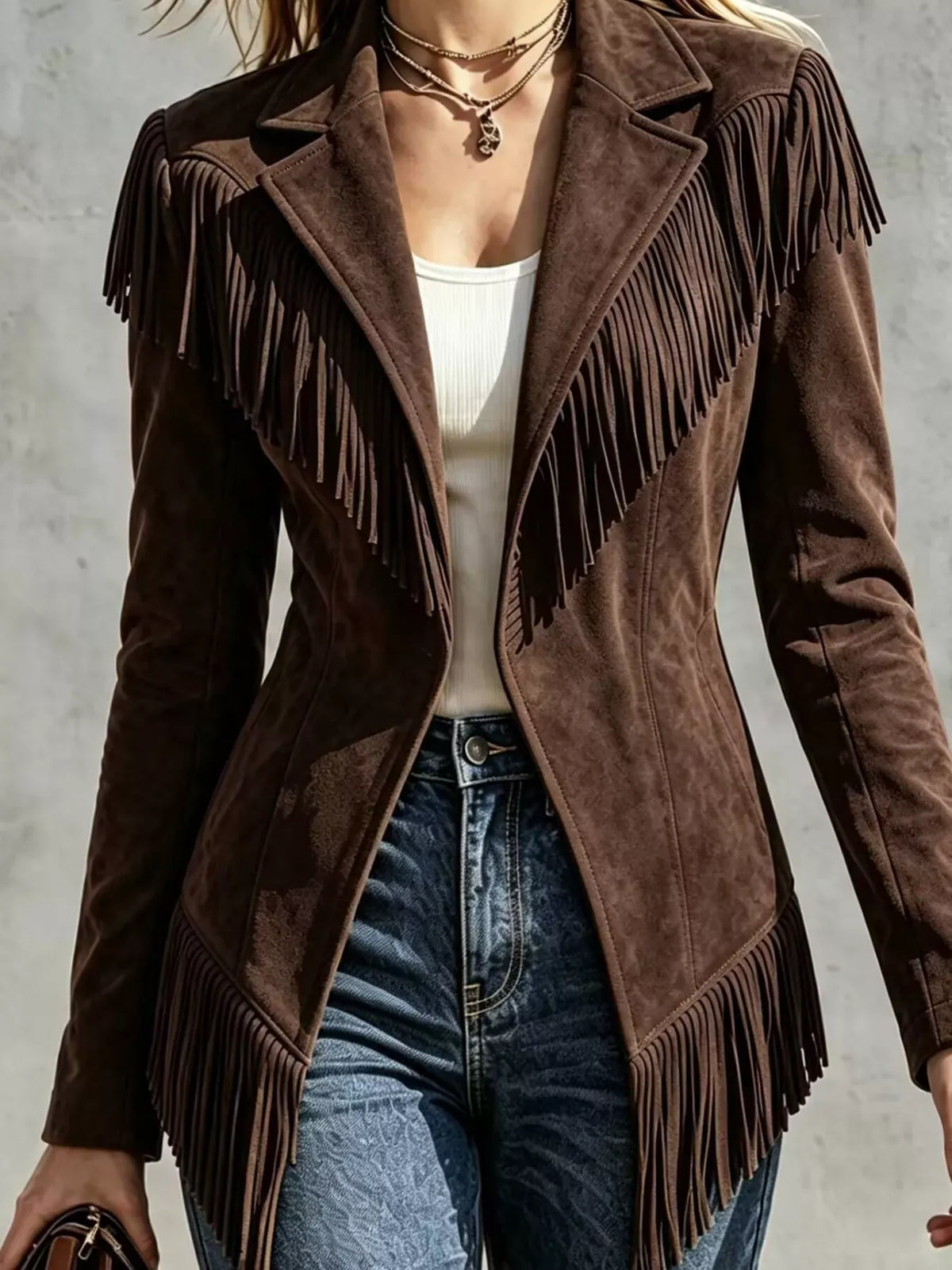 Western Fringe Open-Front Lapel Jacket The Nichole Collection - Official Site