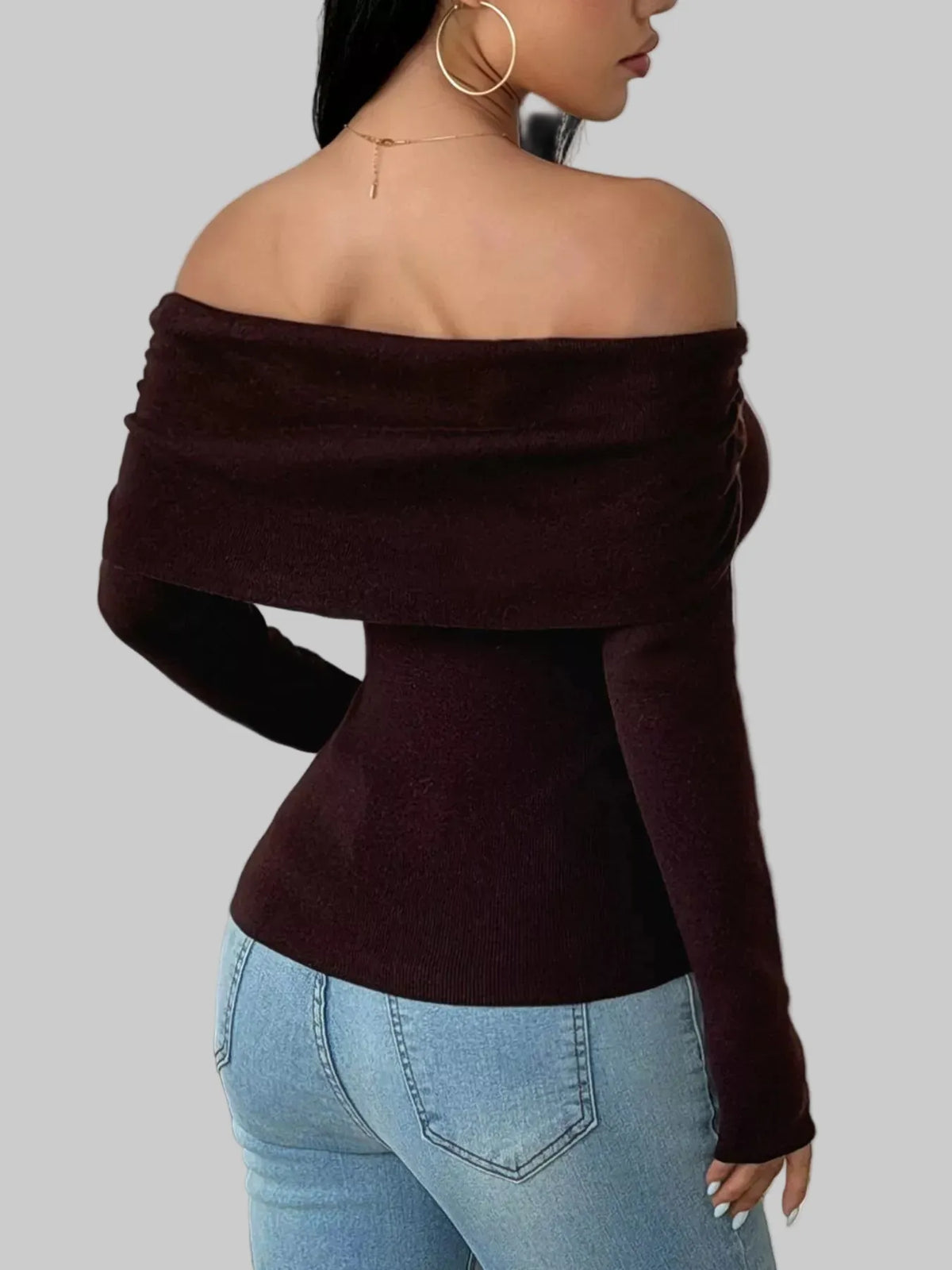 Off-Shoulder Slim-Fit Ribbed Knit Top The Nichole Collection