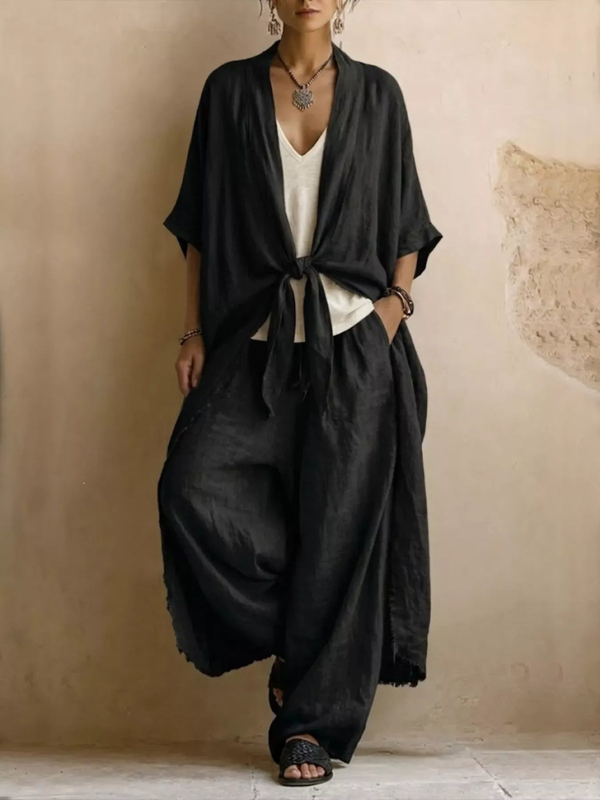 Tie-Front Cardigan & Wide-Leg Pants Set The Nichole Collection - Official Site