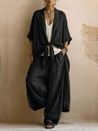 Tie-Front Cardigan & Wide-Leg Pants Set The Nichole Collection - Official Site
