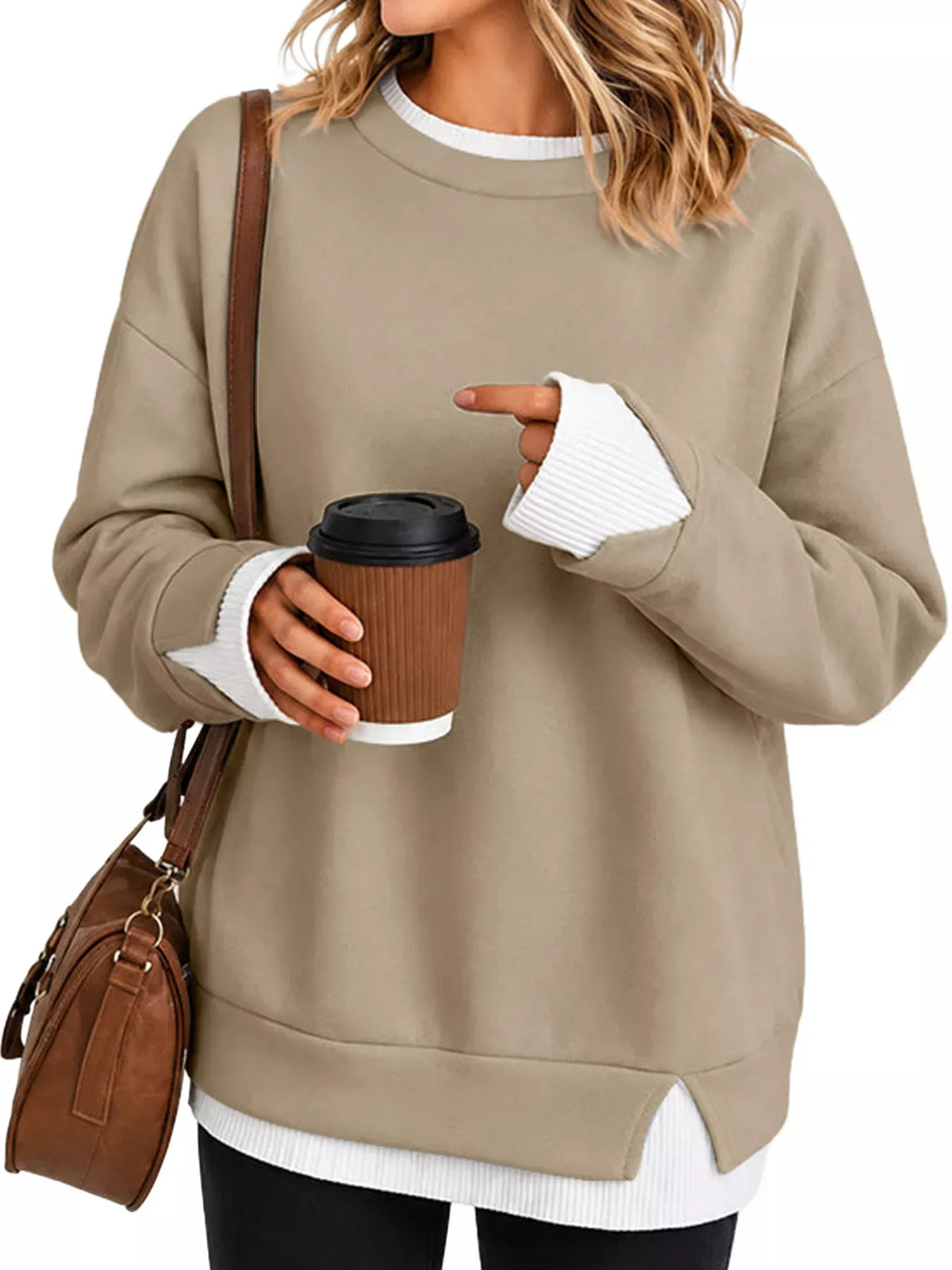 CONTRAST-TRIM CREWNECK SWEATSHIRT The Nichole Collection - Official Site
