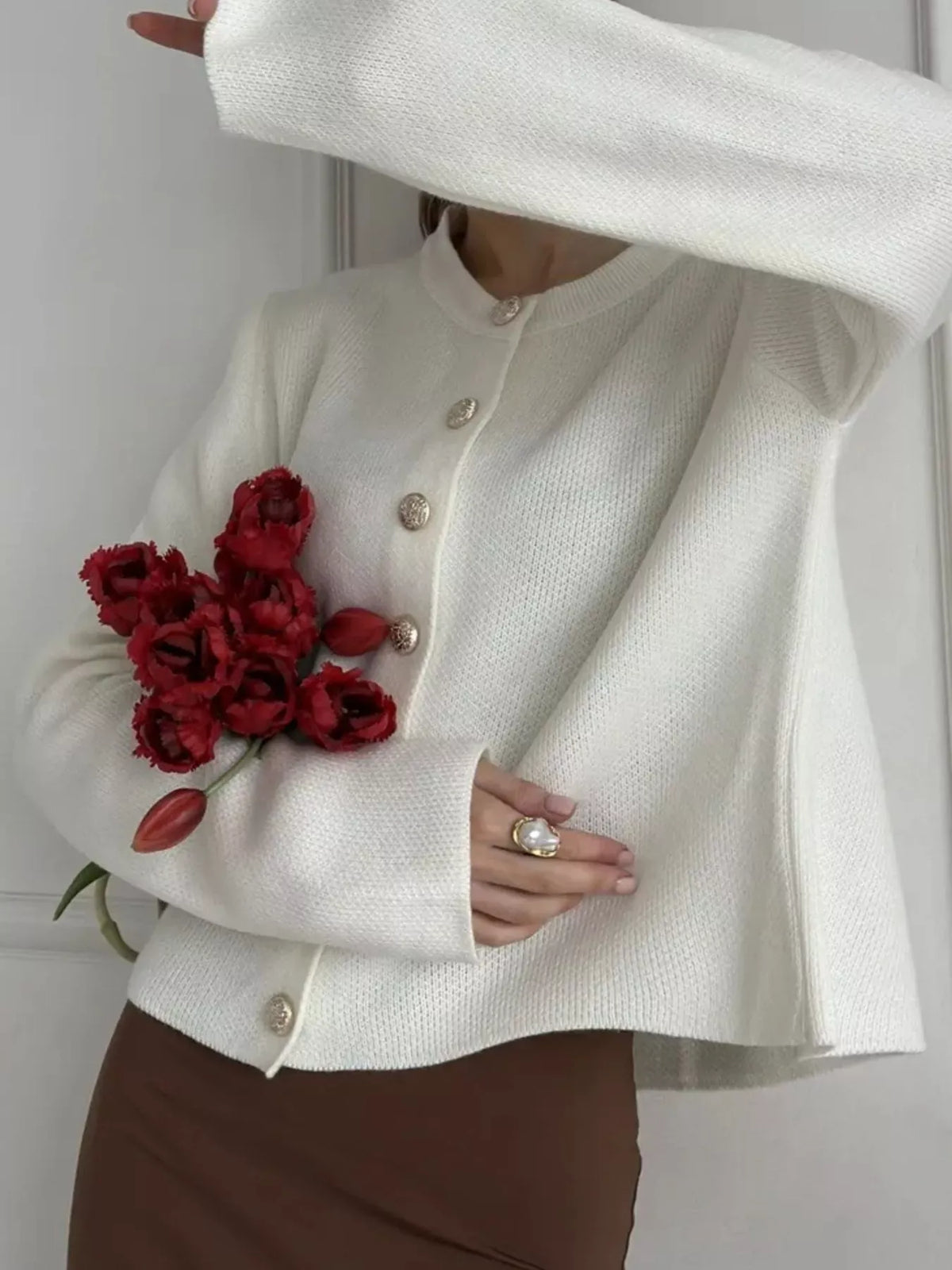 Decorative-Button Crew-Neck Knit Cardigan The Nichole Collection - Official Site