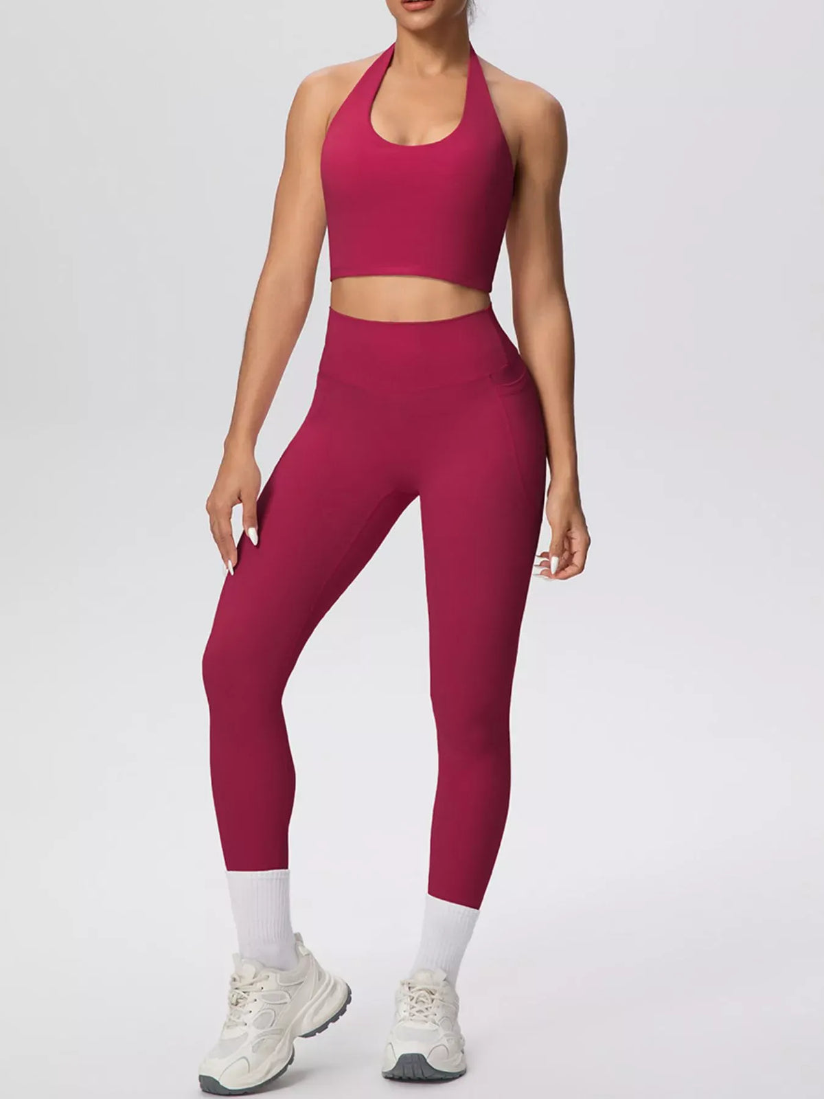 Halter-Neck Crop Top and High-Waisted Leggings Active Set The Nichole Collection - Official Site