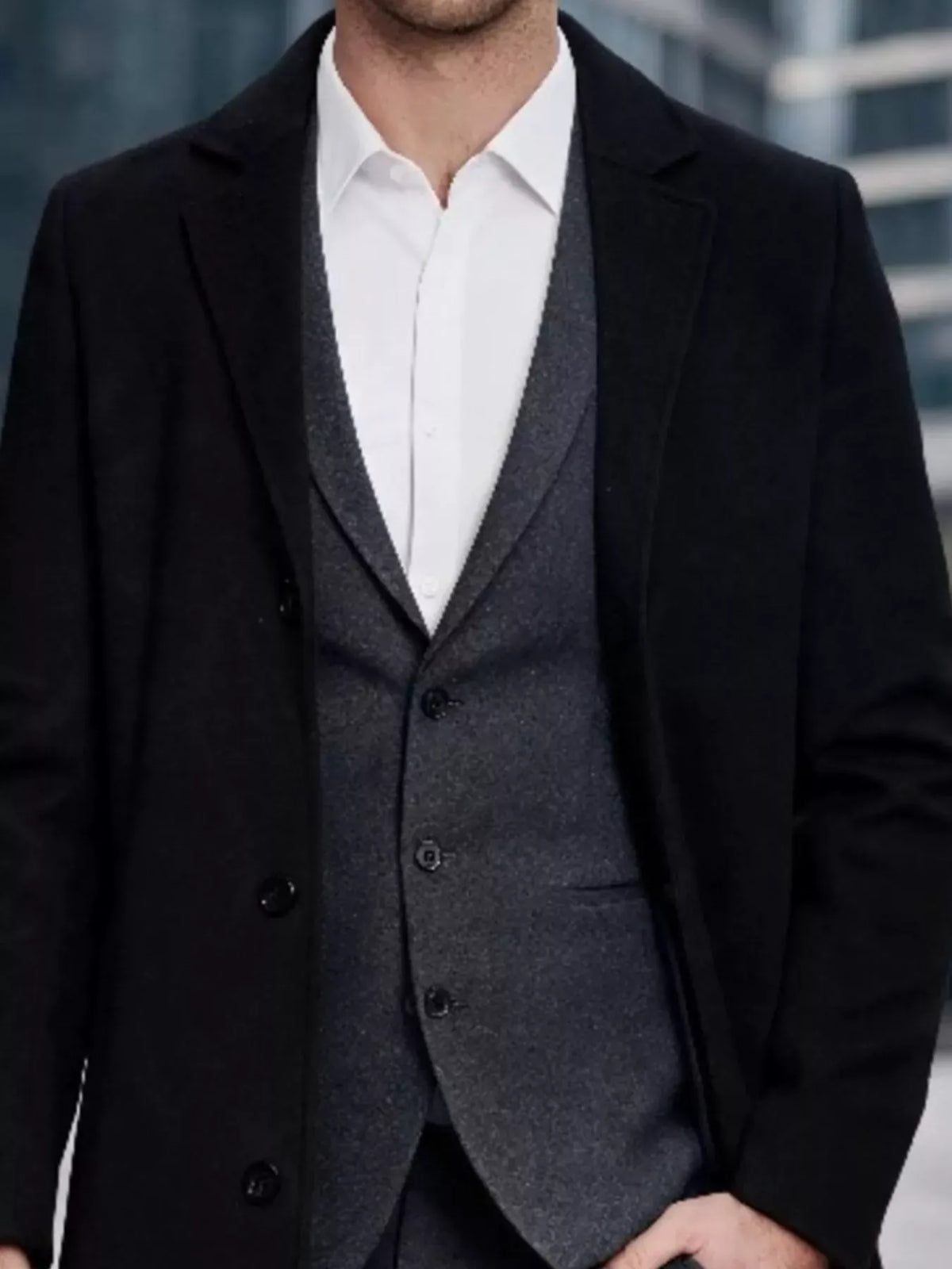 Men's Slim-Fit Lapel-Collar Overcoat Jonathan M Collection