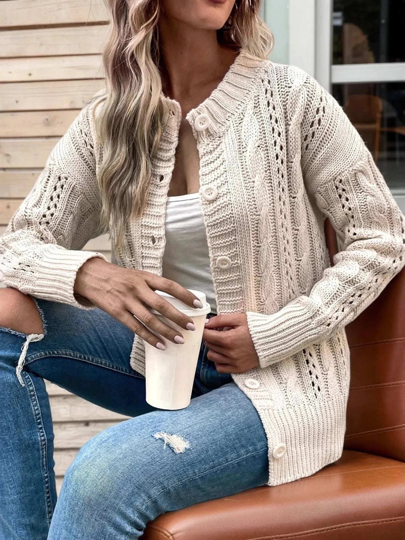 Cable Knit Belted Cardigan with Button Front Cardigan The Nichole Collection